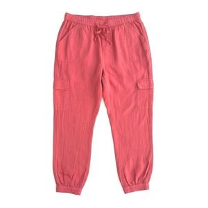Nicole Miller New York 100% Linen Cargo Joggers Coral  Womens XL Pockets